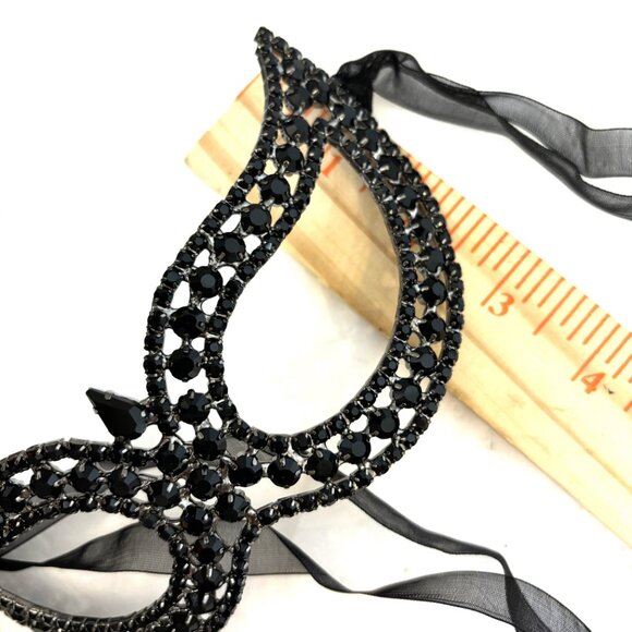 Black Rhinestone Jeweled Metal Harlequin Facemask NWT NOS - Picture 11 of 15